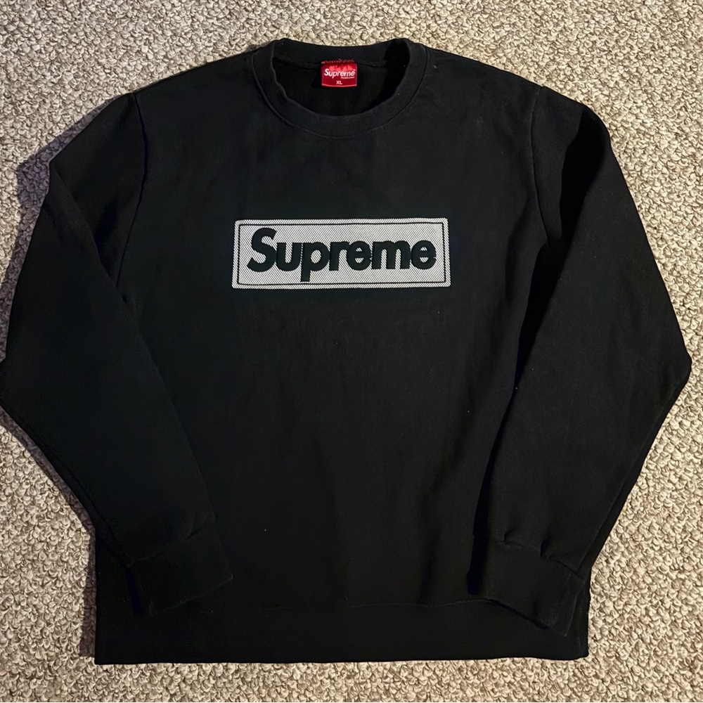 Supreme Black Crewneck with Gray Logo Patch